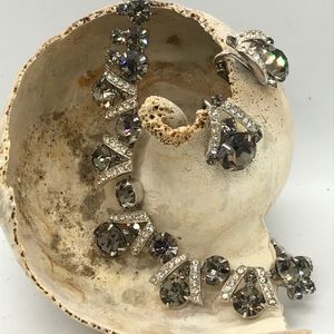 Vintage Weiss Smoky Rhinestone Necklace Earrings
